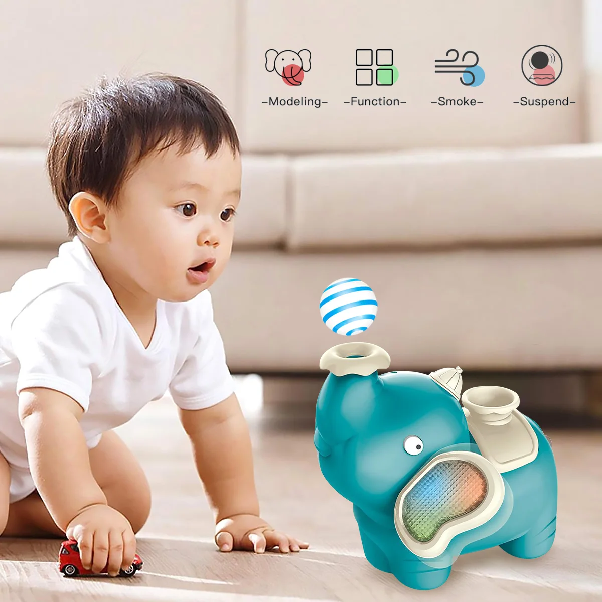 

Kids Funny Elephant Floating Ball Toys with Light Music Smoke Effect Toys for Children Baby Crawling Interactive Game Toys Gift