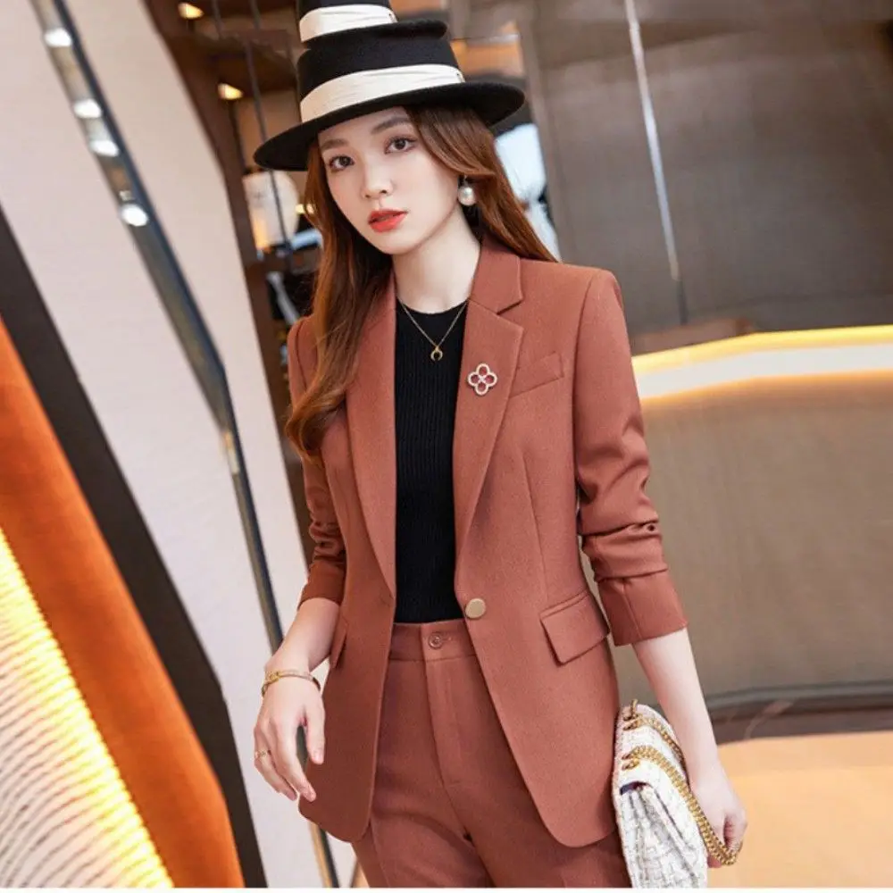 Women Casual Elegant Business Trousers Suit Office Ladies Slim Vintage Blazer Pantsuit Female Fashion Korean Clothes Two Pieces