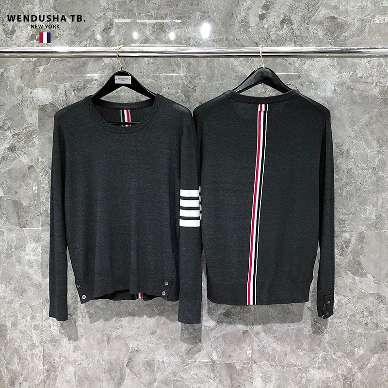 

Вязаный свитер TB, шерстяной свитер, пуловер с круглым вырезом, мужские и женские мужские пары, повседневный тонкий низ, красный, белый и сини...