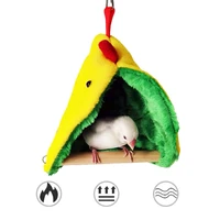 cute plush bird parrot hammock with standing stick parakeet hanging bed house winter warm cage nest accessories bird toy oiseaux