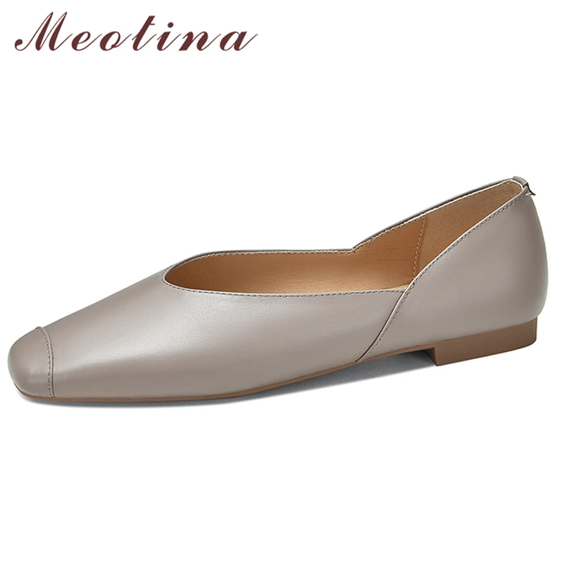 

Meotina Women Fashion Shoes Genuine Leather Ballet Flats Shoes Square Toe Causal Ladies Footwear 2022 Spring Apricot SheepSkin