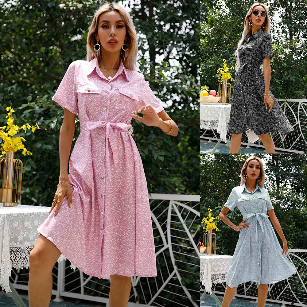 

Женское прямое офисное платье с принтом, однобортное платье до колен с отложным воротником и бантом, лето 2022