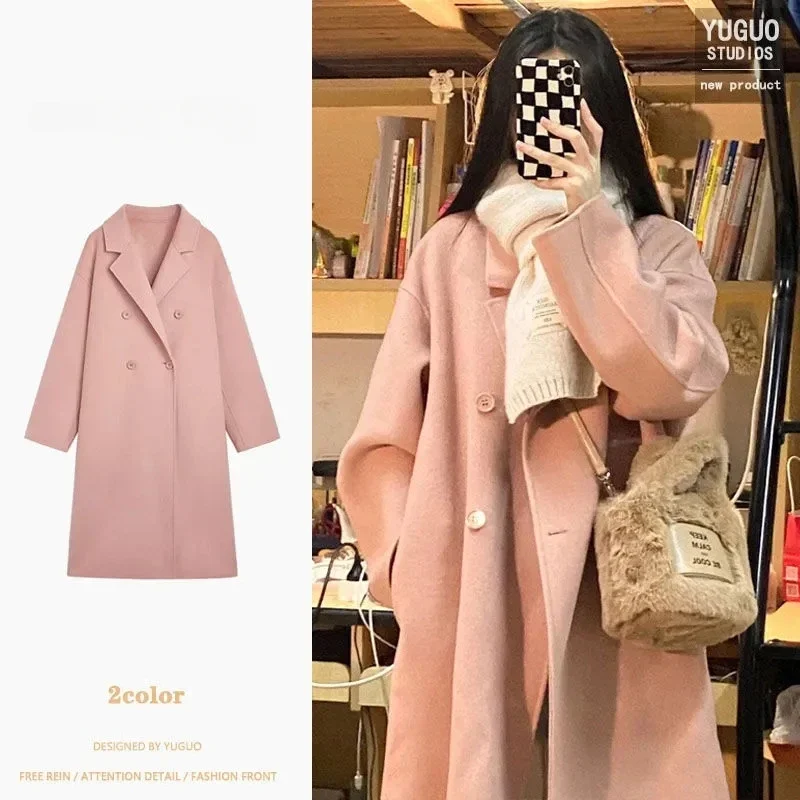 

Зимнее женское Новое твидовое пальто из искусственного кашемира, свободная шерстяная твидовая куртка средней длины в стиле Хепберн, модный дизайн