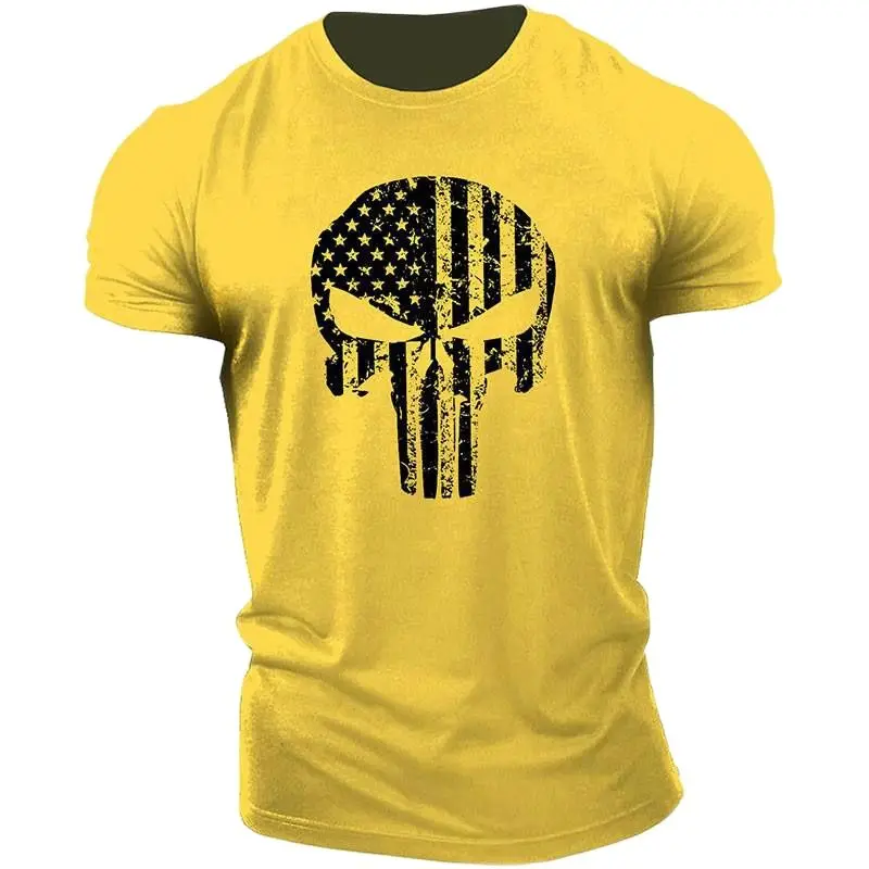 

2023 men's Skull 3D printing T-shirt men's casual sports T-shirt short-sleeved summer new quick-drying tough man army green top