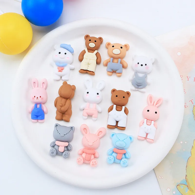 

Cartoon Cloth Dolls Rabbit Bear Resin Cabochon Flatbacks Fit Phone Deco Scrapbooking Crafts DIY Hair Bows Accessories