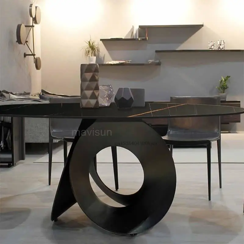 

Italian Style Indoor Light Luxury Round Dining Table With Turntable Furniture Kitchen Modern Minimalist Table Set 6-Seater