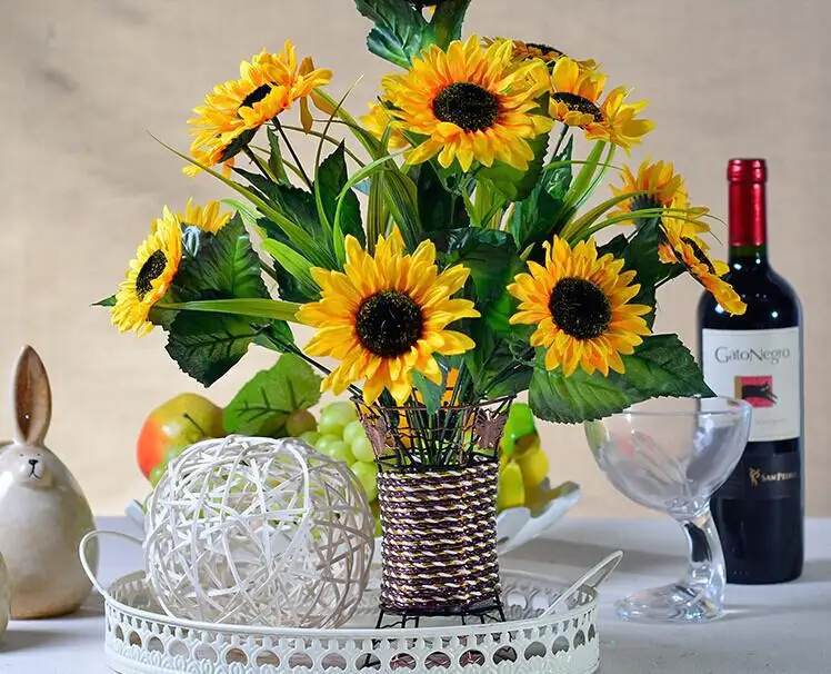 

New Wedding Table Centerpieces Bouquet Artificial Silk Sunflower Bush 14 Heads Sunflower For Christmas Ornaments Home Decor