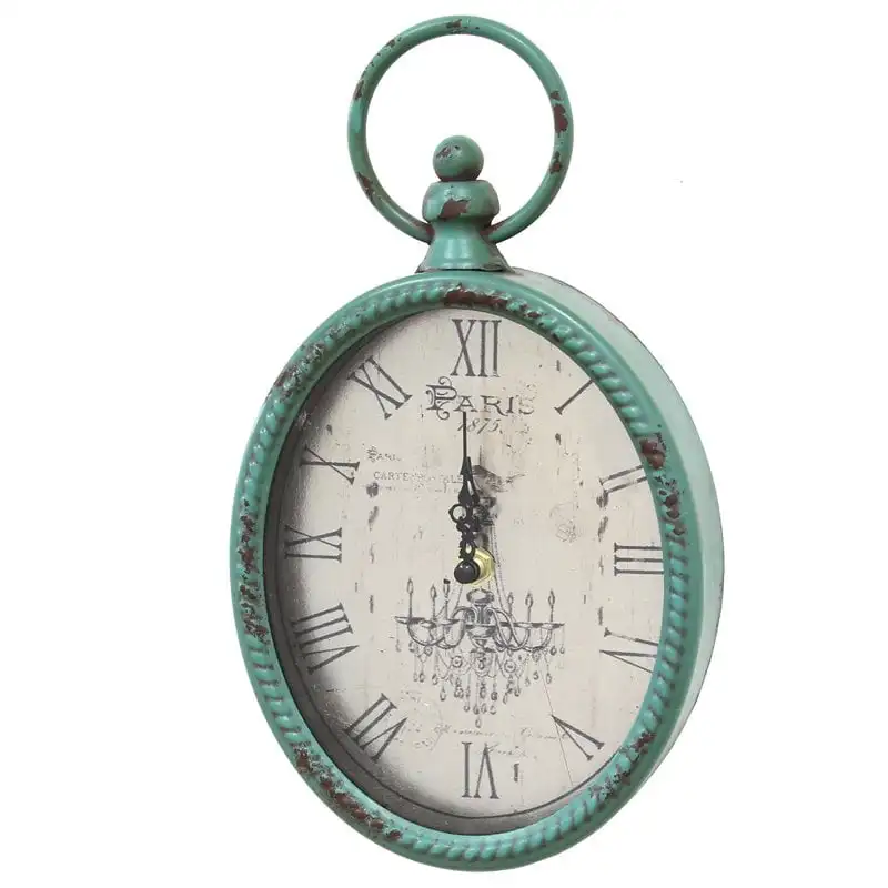 

Home Farmhouse Rustic Antique Mounted Hanging Oval Wall Clock, Teal Watch Reloj led Kitchen clocks wall Room decorations for men