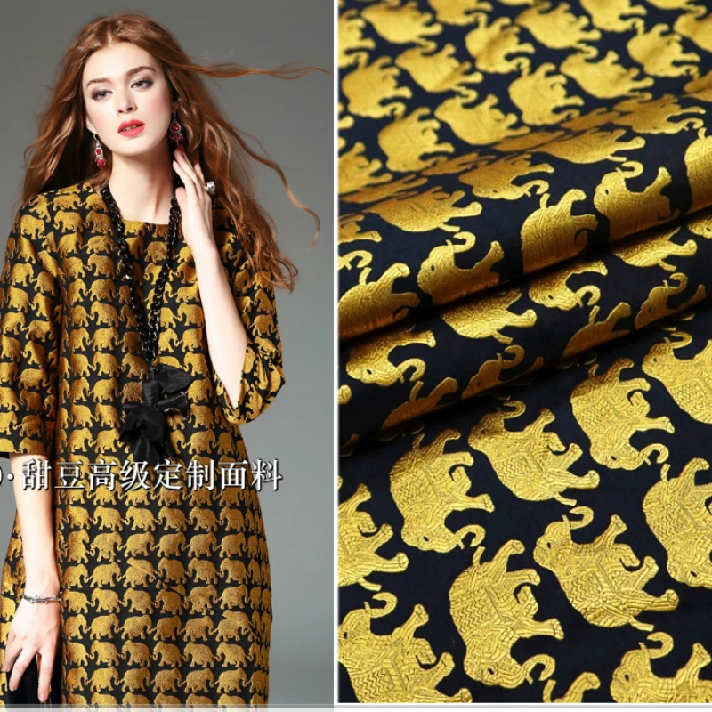 

Yarn-dyed Brocade Jacquard Fabric Thailand Golden Elephant Dress Windbreaker Coat Clothing Brand Fashion Design Wholesale Cloth