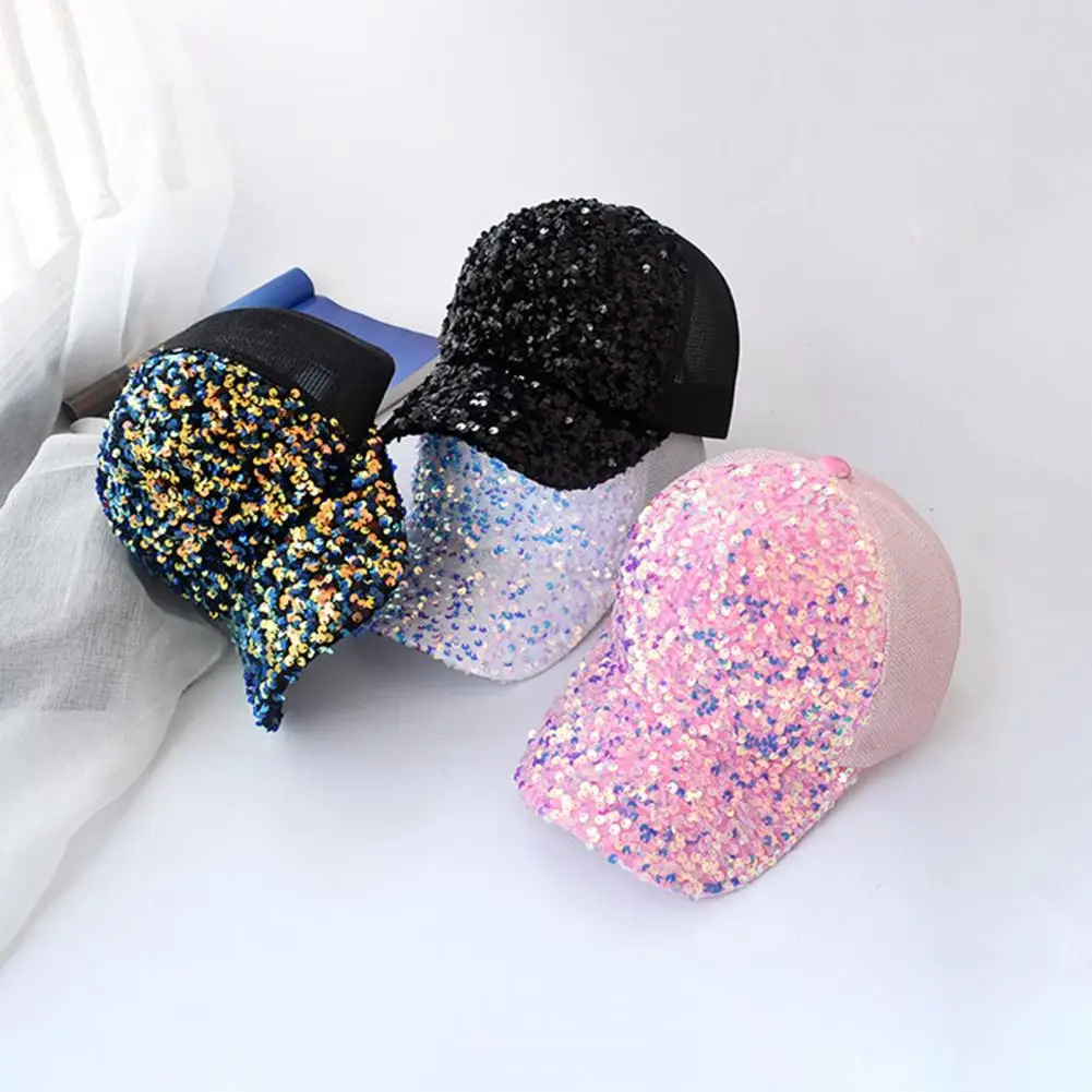 

Шляпа с блестящими блестками, дышащая бейсбольная шапка с прострочкой и расширенными полями, Солнцезащитная шапка ярких цветов, модные аксессуары