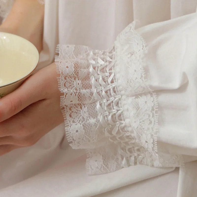 Victorian Princess Lolita Pajama Night Dresses Women Spring Cotton Vintage Long Sleeve Nightgowns Sweet Loose Fairy Sleepwear