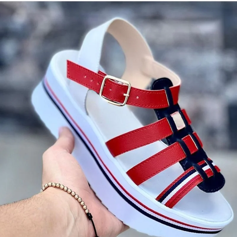

2022 Casual Shoes Summer Cutout Women's Shoes Flat Sandals Thick Sole Sports Fashion Outdoor Comfort Sandals Large Size 35~43