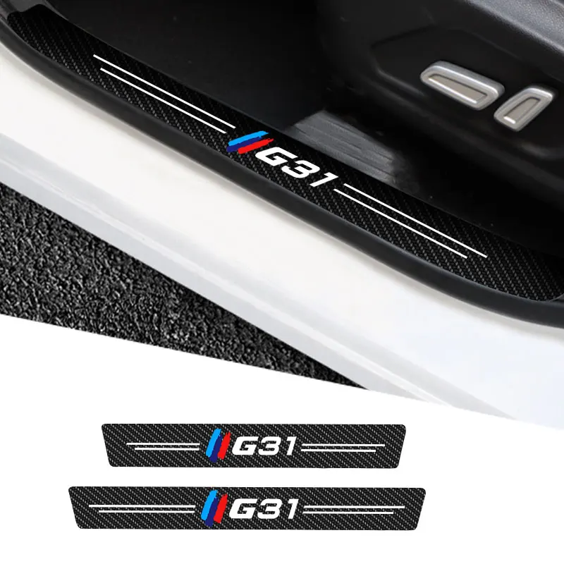 

4Pieces Car Door Threshold Scuff Plate Carbon Fiber Sill Protector Stickers For BMW 5 Series G31 Logo Auto Entry Pedal Guards