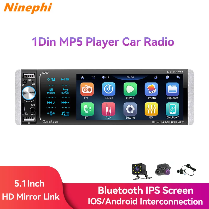 Автомагнитола Ninephi 5 1 Inche Din сенсорный экран Bluetooth 4 2 умный голосовой помощник ии