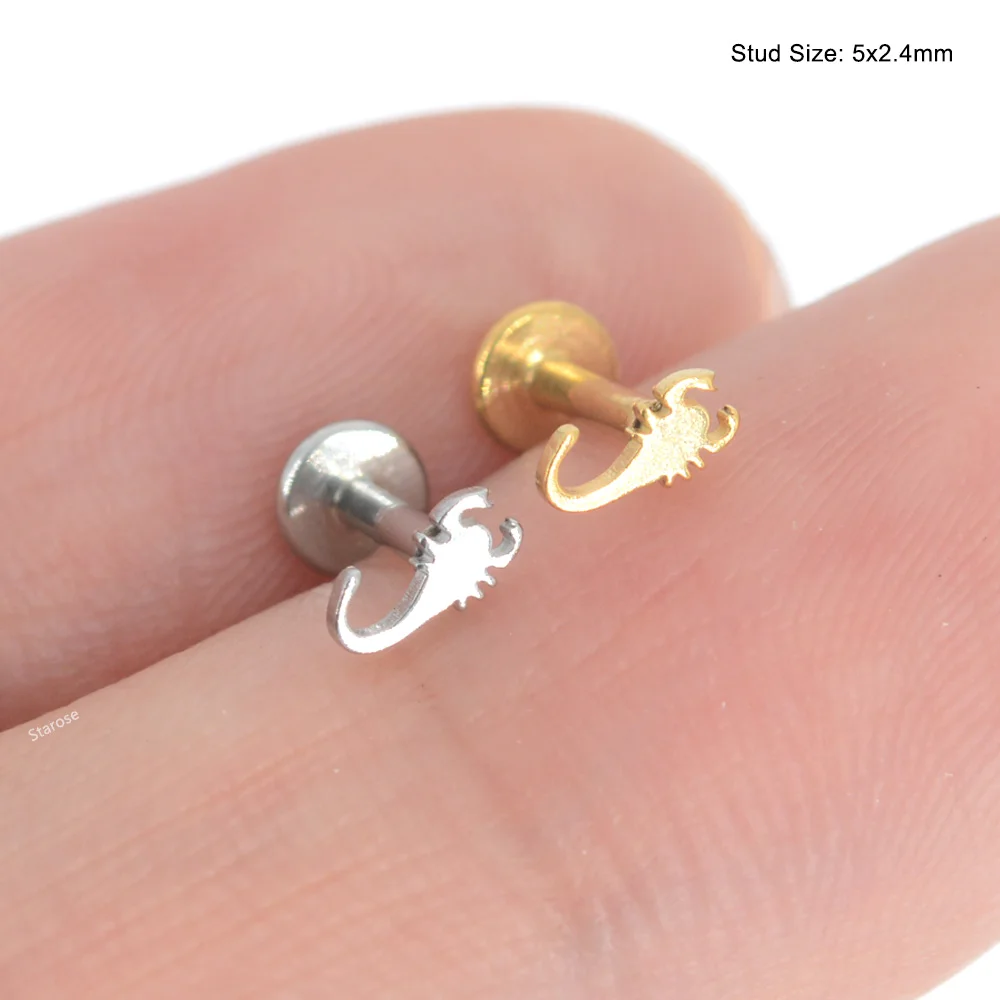 Серьги-гвоздики с плоскими Штангами пирсинг в виде скорпиона носа губ бижутерия