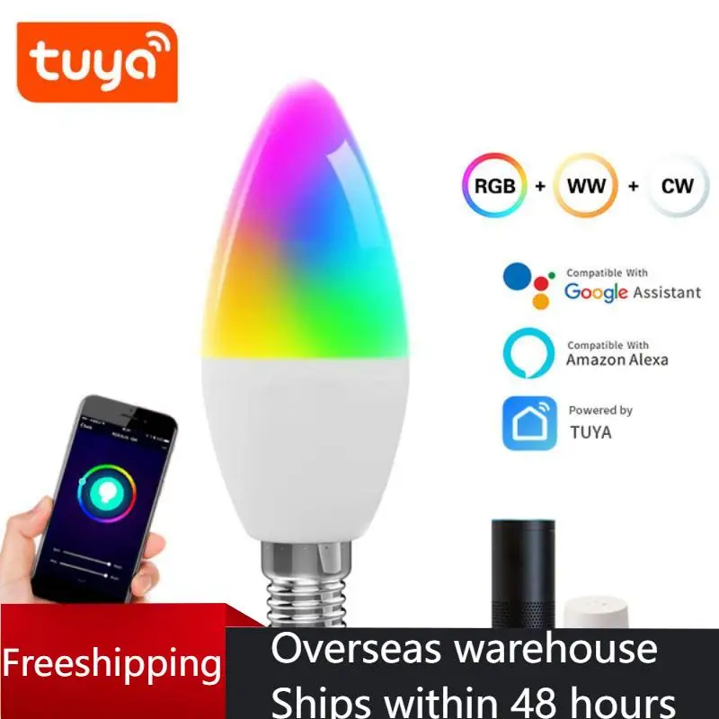 

WiFi Smart Light Bulb Timing Dimmable Lamp Tuya E14 Light Voice Remote Control RGB LED Candle Bulb Smart Life Smart Home APP