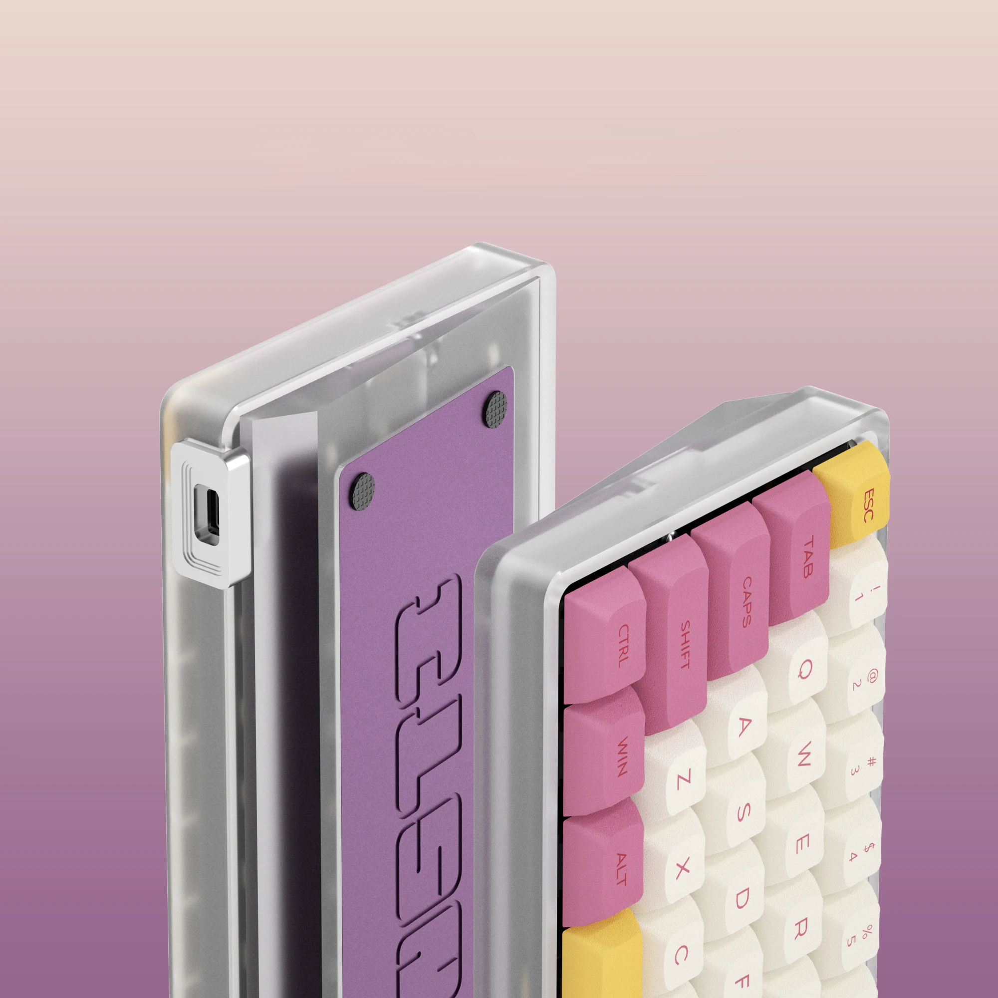 Акриловая ЧПУ фиолетовая Проводная Механическая клавиатура, поддержка QMK с помощью шумоподавления, горячая замена, переключатель, RGB подсветка, 64 клавиши