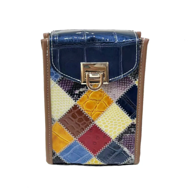 Annmouler Fashion Women Shoulder Bag Genuine Leather Messenger Bag Cow Leather Patchwork Phone Bag Colorful Crossbody Bag