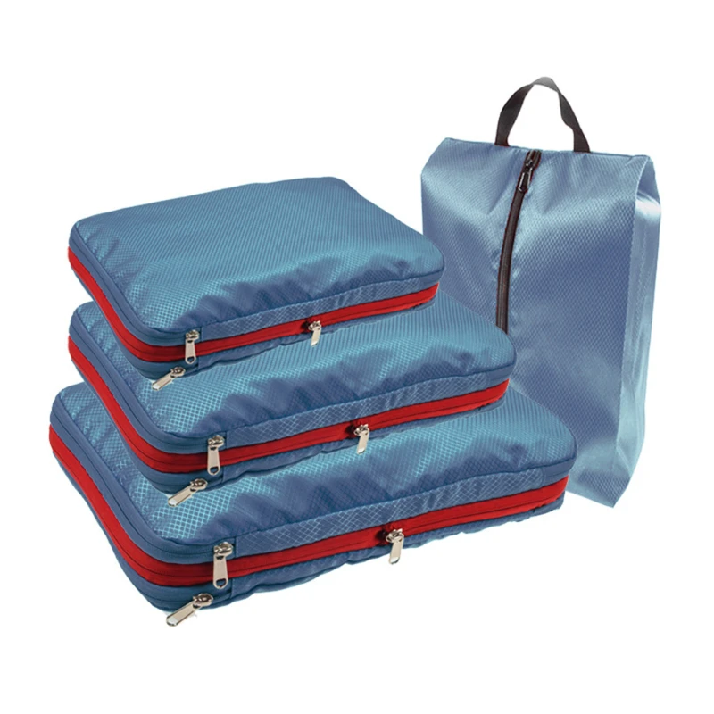 

Durable Compression Packing Cubes Travel Accessories Suitcase Organizer Bag With Shoe Bag Portable Folding Luggage Storage Pouch