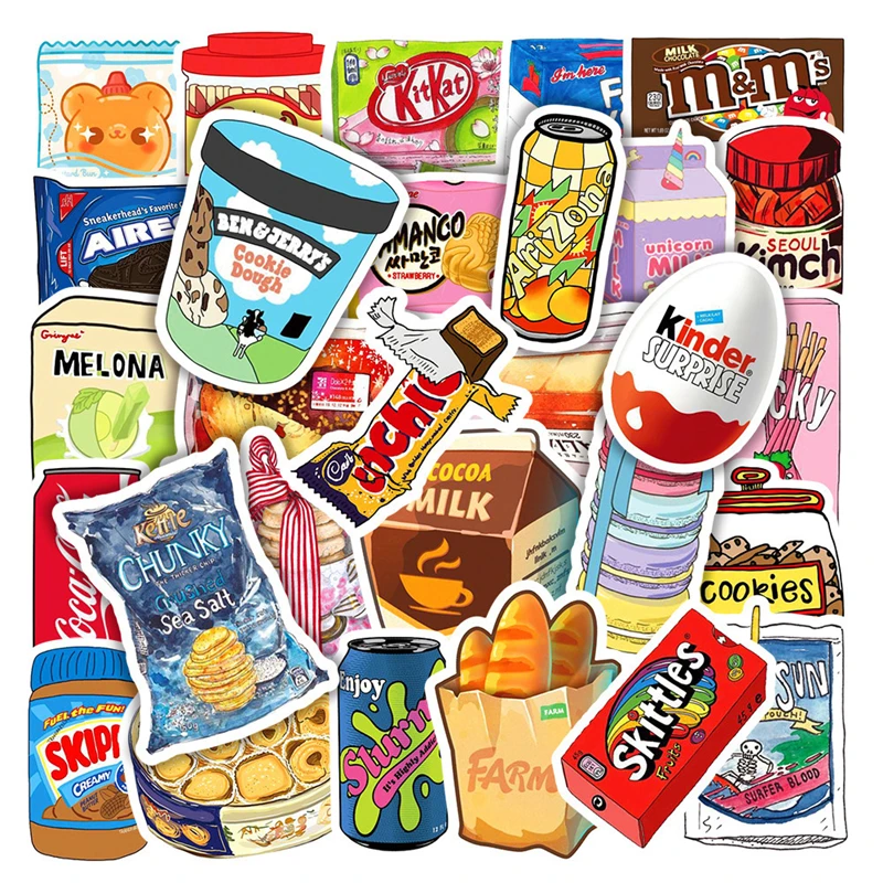 

10/30/50 Drinks Food Outer Packing Spoof Retro Graffiti Art Sticker Pack for DIY Phone Laptop Skateboard Car Decals Stickers