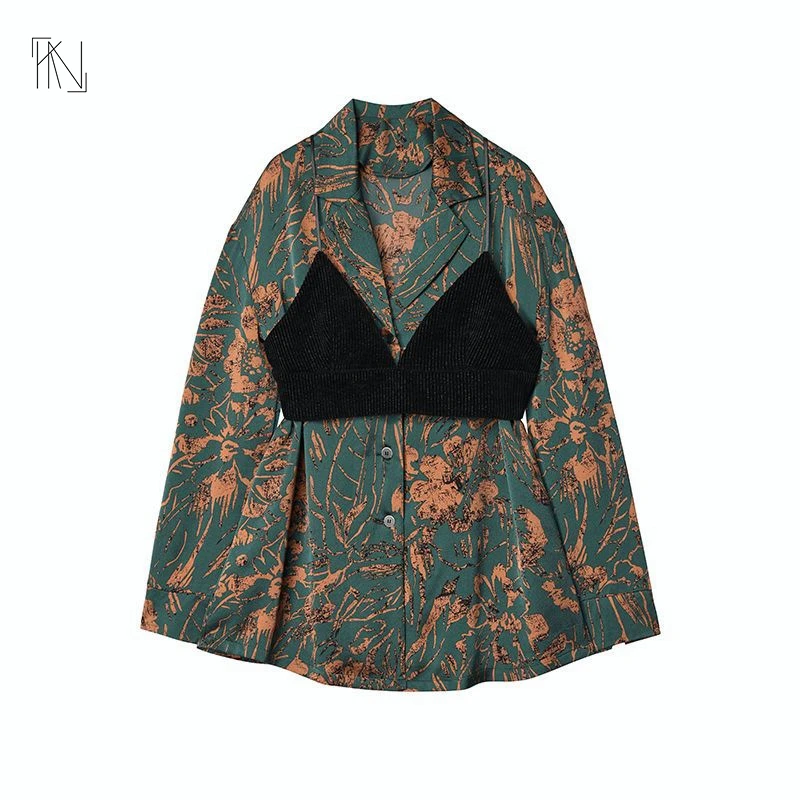 Polo Print Shirt Women's Small Camisole Set Two-piece Set for Fall/Winter 2022 New Commuter Korean Street Wear Free Shipping