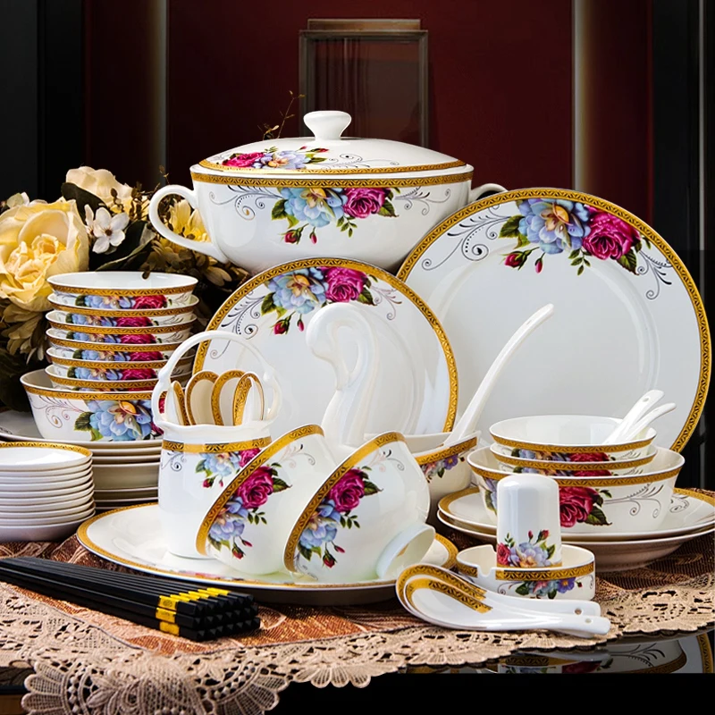 

Bone china tableware, dish set, Jingdezhen ceramics, European style, Phnom Penh, household eating set, bowl and plate