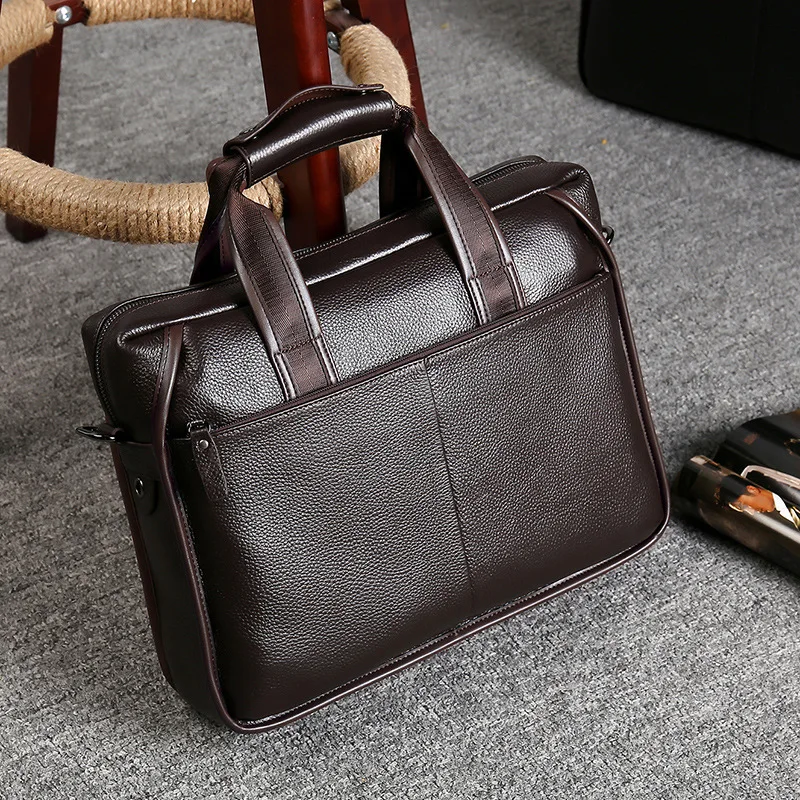 100% Leather Shoulder Crossbody Bag Men's Business Casual Bag Portable Messenger Bag Laptop Handbag 14