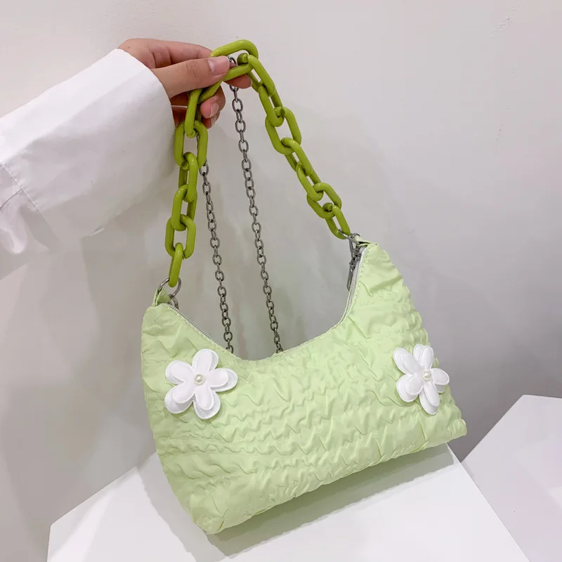 

2022 New Floral Shoulder Bag Thick Chain Underarm Bags Fashion Women Designer Handbags Purses Ladies Wrinkle Crossbody Bags