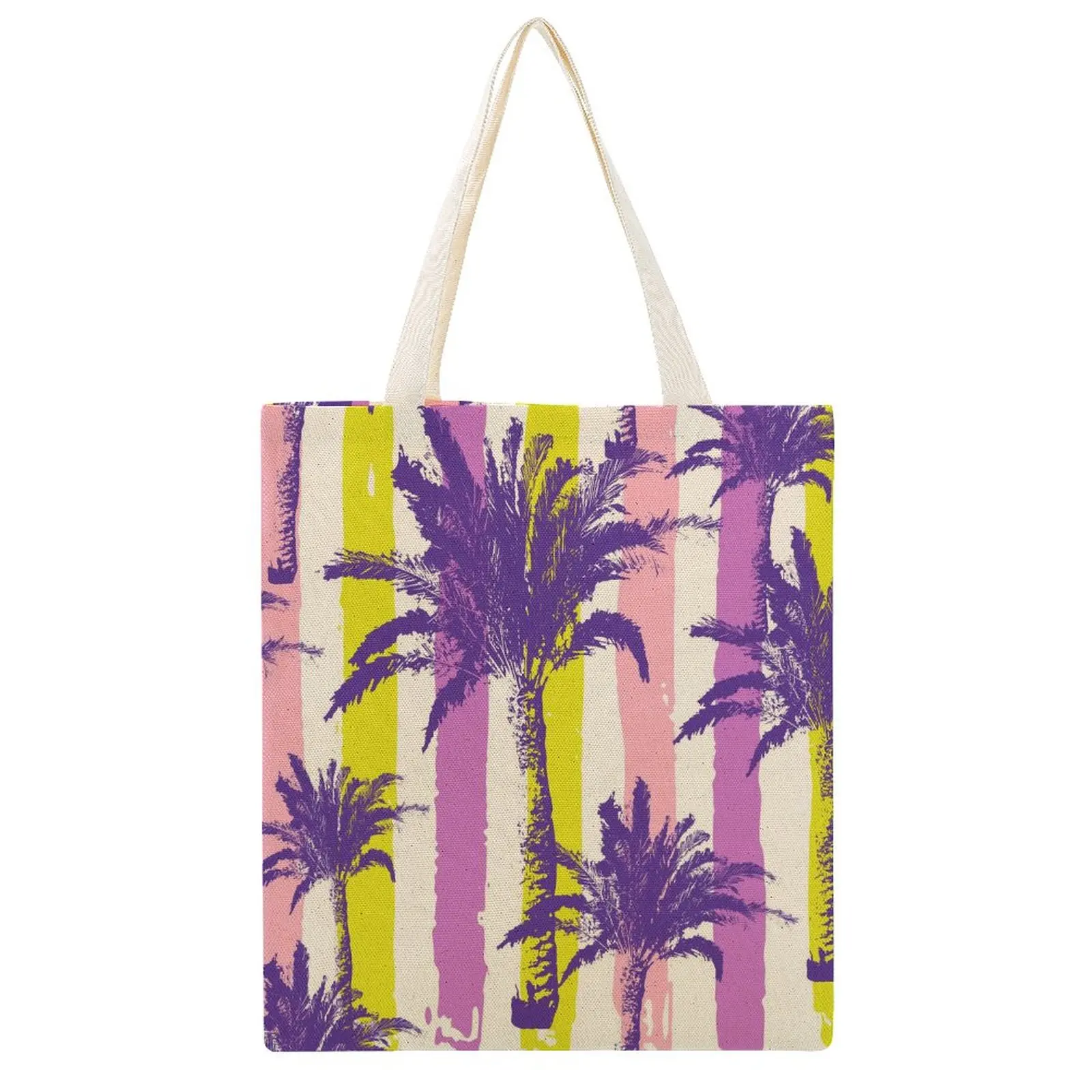 

Women Shopping Bag Custom Printed Canvas Tote Colorful Stripe Printing Handbag Reusable Shoulder Bag Casual Traveling Beach Bags