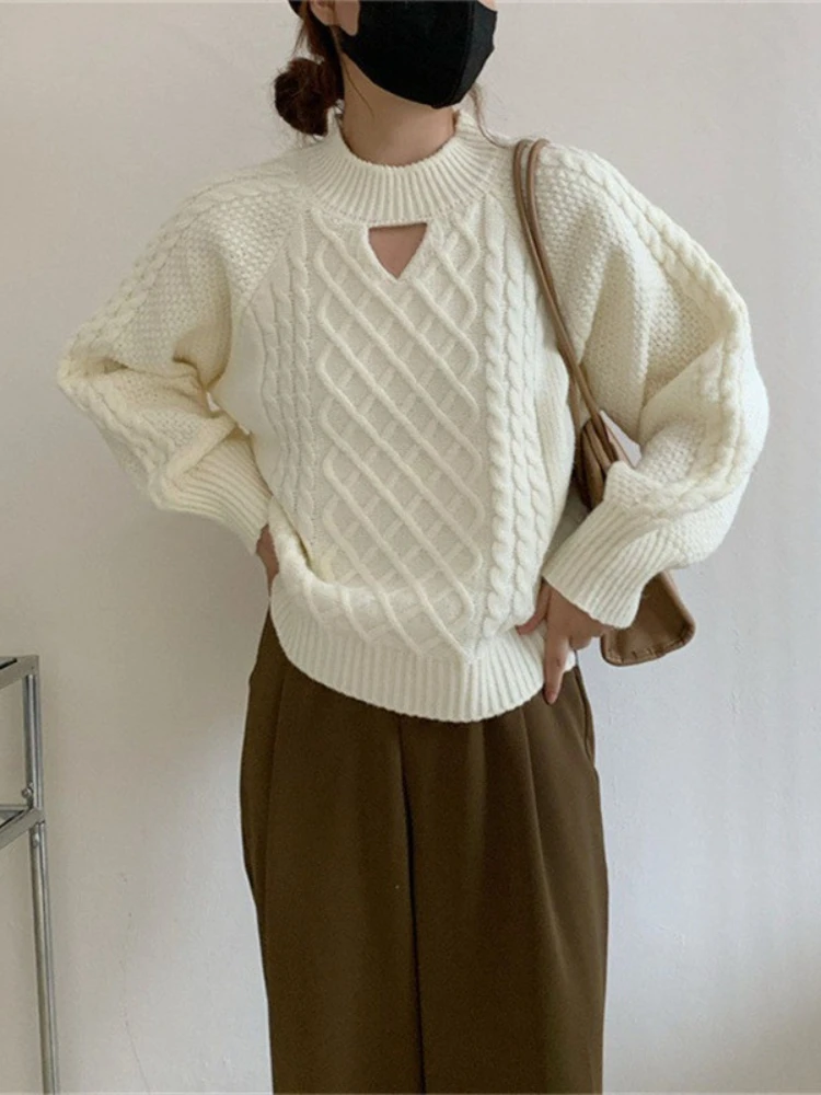 

Женский трикотажный свитер с круглым вырезом, повседневный Свободный пуловер с длинным рукавом, с винтовой нитью, в Корейском стиле, осень 2023
