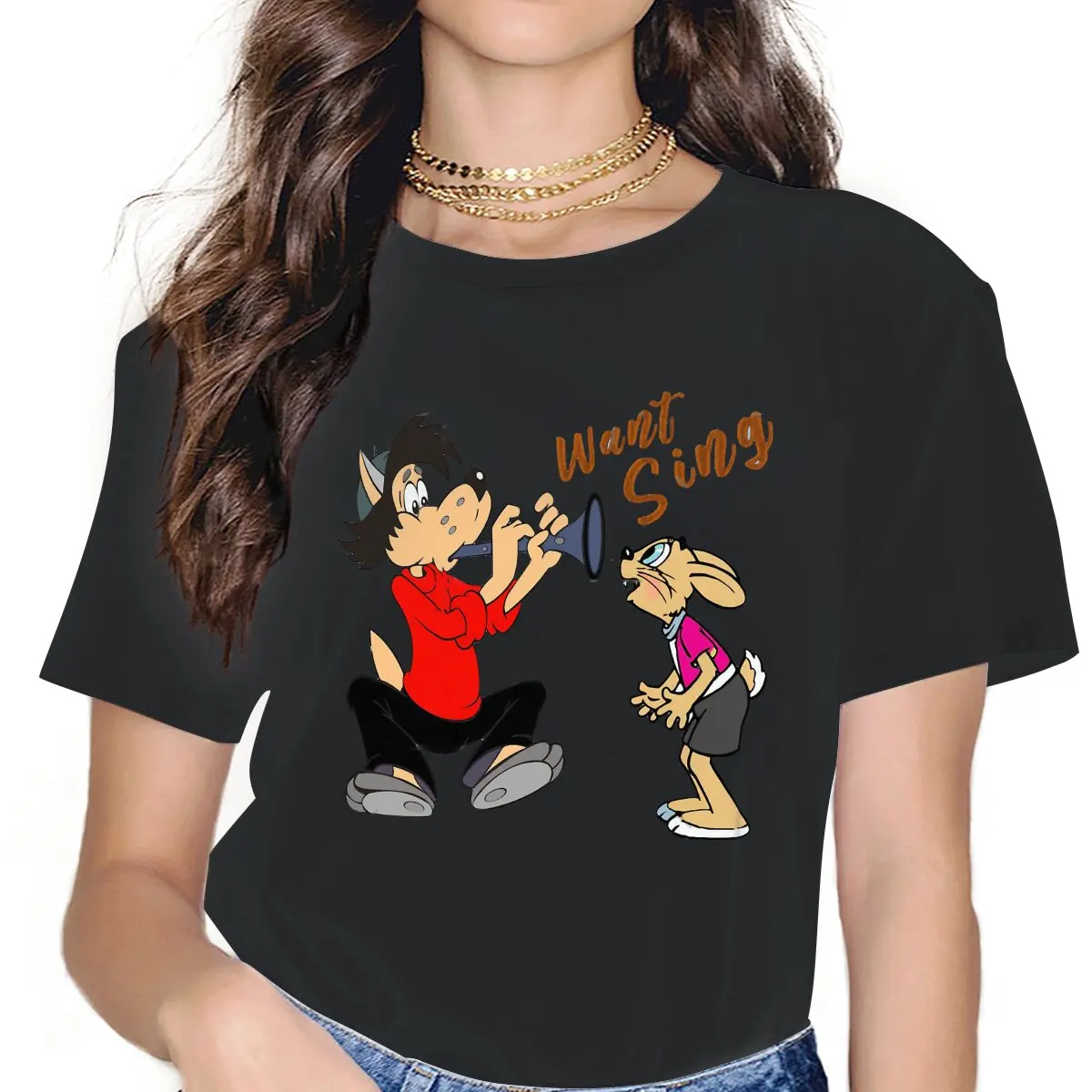

Смешные Мультяшные смешные футболки для женщин с круглым воротником футболка Nu Pogodi Squat Wolf Witty с коротким рукавом женская одежда