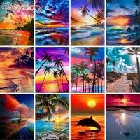 gatyztory diy painting by numbers seaside beach coconut tree scenery canvas colouring landscape handpainted gift wall decoration