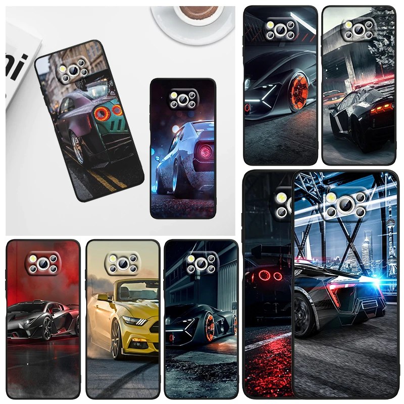 

Cool Sports Car Racing Car Phone Case For Xiaomi Mi Poco X5 X4 X3 NFC F4 F3 GT M5 S M4 M3 M2 C50 Pro C3 5G Black Cover