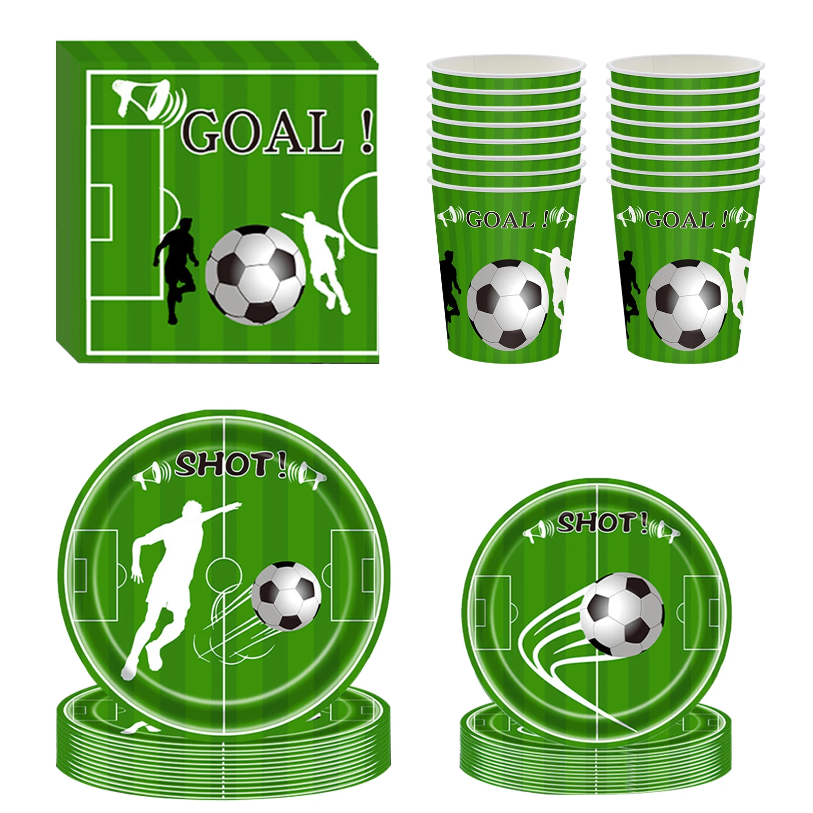 

68pcs Football Party Supplies Green Football Theme Tableware For 2022 World Qatar Cup Football Dinnerware Party Tableware Table