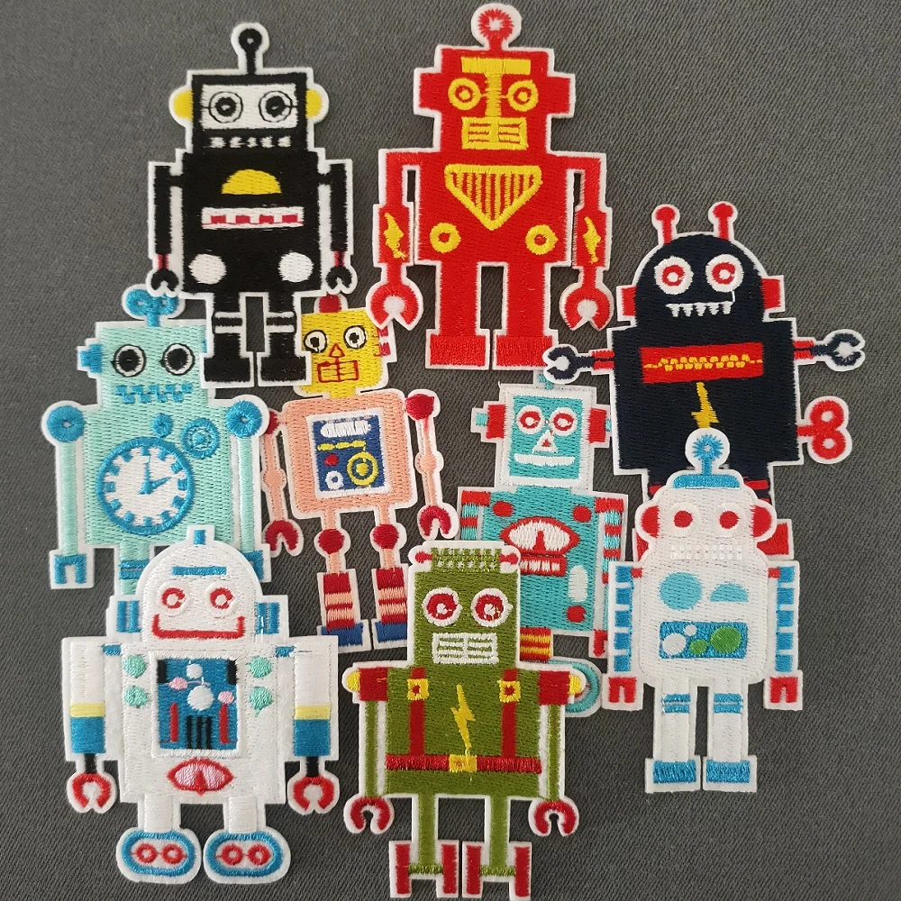 

9Pcs/Set Cartoon robot Series Iron on Embroidered Patches For on Clothes Hat Jeans Sticker Sew Ironing Patch Applique Badge