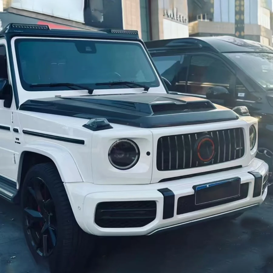 Фото Подходит для Mercedes Benz G-Class W464 2019 + автомобильный передний бампер из углеродного волокна, детали вентиляционного капота двигателя, обновленный комплект кузова №4