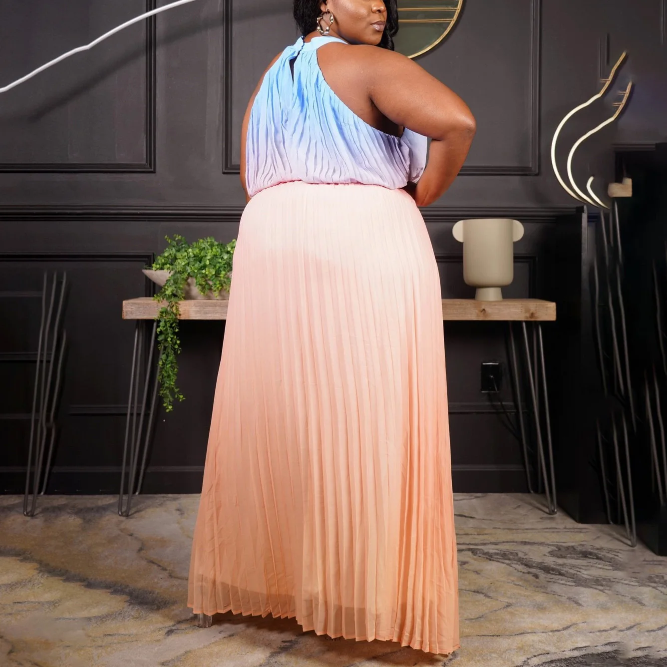 4XL 5XL Plus Size Dresses for Women Pleated Round Neck Sleeveless High Waisted Elegant Oversized Evening Night Party Vestidos