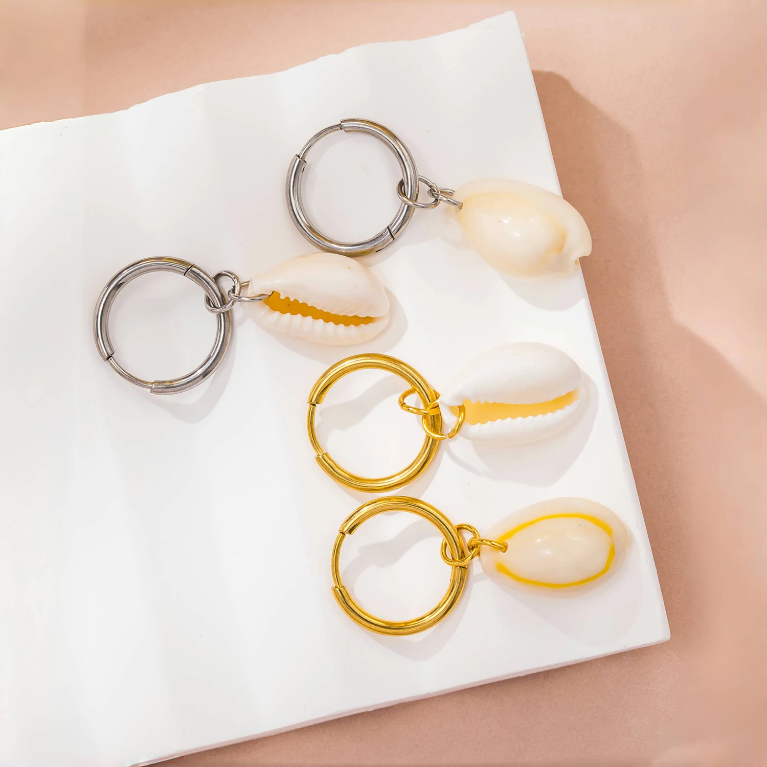 Серьги-кольца женские из нержавеющей стали в виде ракушек