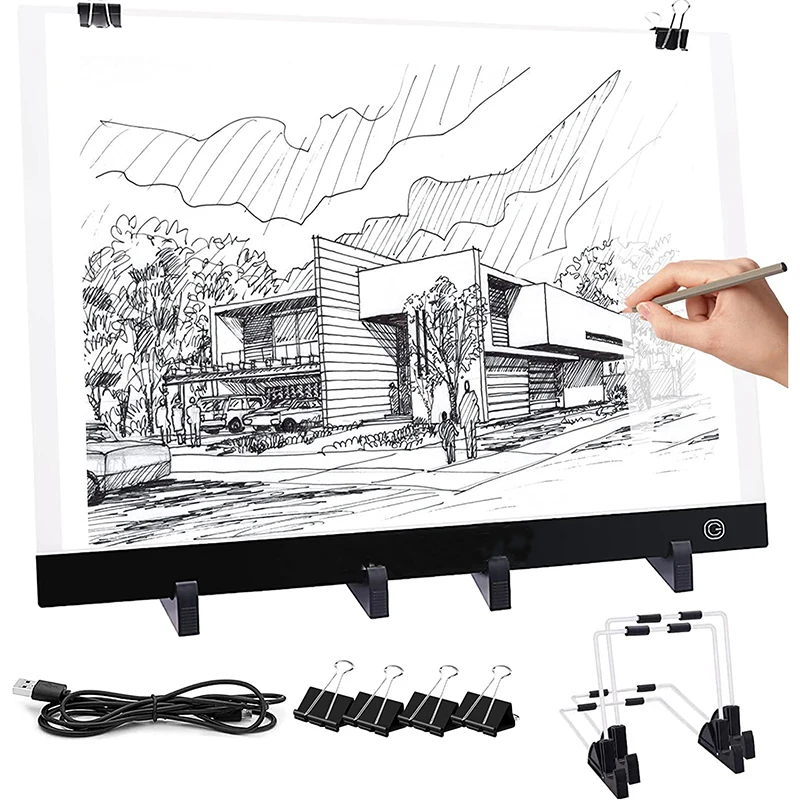 A4/A3  Light Table, Light Plate Adjustable Brightness, Led Light Pad with Adjustable Tripod and USB, for Drawing, Sketching,