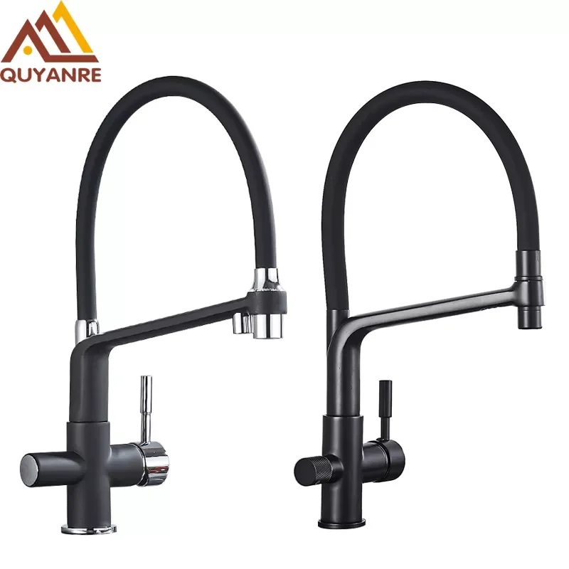 

Black White Filtered Kitchen Faucets Pull Out 360 Rotation Mixer Tap Pure Water Crane For Kitchen Filtered Water Taps