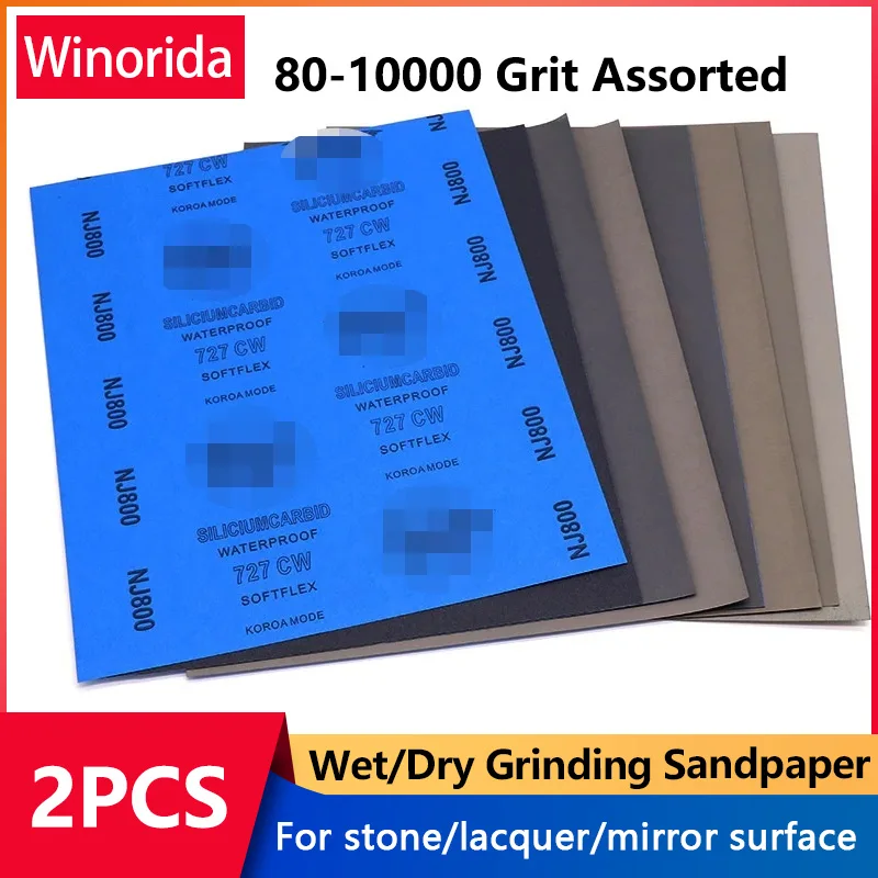 

2 шт. листы абразивной наждачной бумаги для влажной и сухой шлифовки, зернистость 80-10000 для полировки поверхности