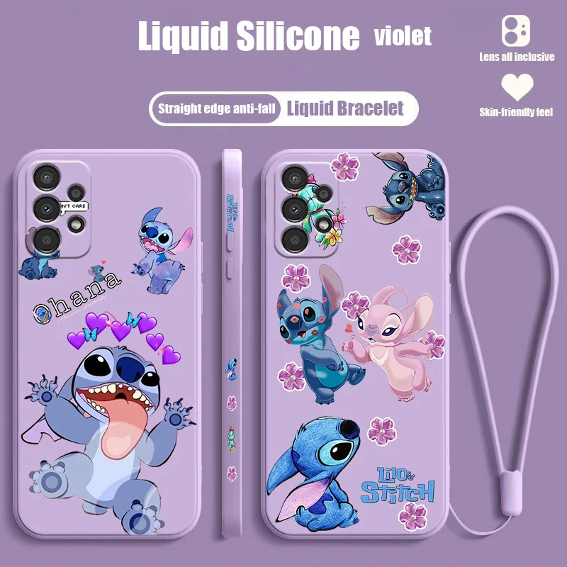 

Disney Stitch Anime Cute Liquid Left Rope Case For Samsung A91 A81 A71 A51 A41 A31 A11 A50S A3 A03S A02 A01 Core Cover