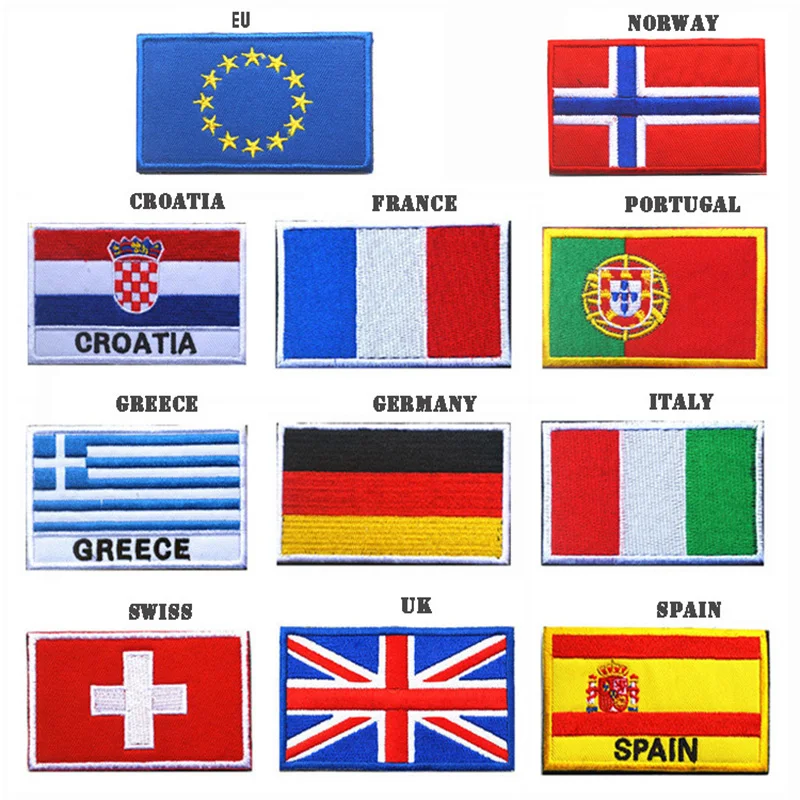

Country Flag Embroidered Hook Loop Patch Russia Spain France EU Badges Tactical Military Patches Army Backpack Cloth Decoration