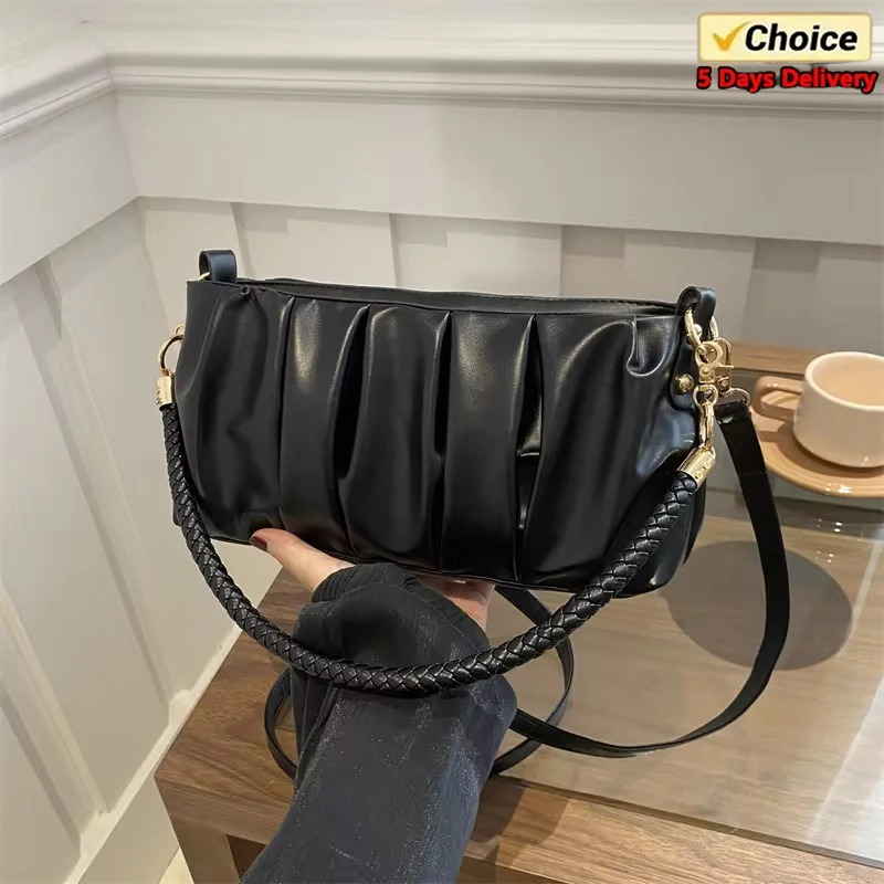 2024 Женская Модная Сумка На Плечо Из Искусственной Кожи Плиссированная