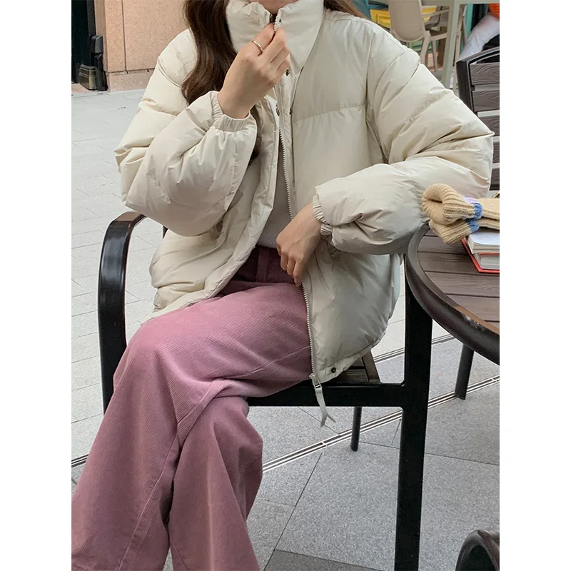 Small Standing Collar Down Jacket Female 2022 Winter New Loose Thickening Warm Bread Clothes Jacket