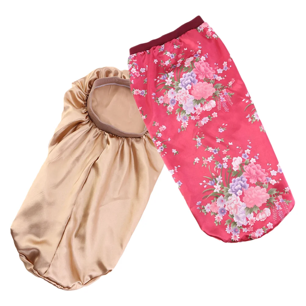 2-х шт. эластичный атласный чепчик для сна с шелковым принтом кудрявых волос