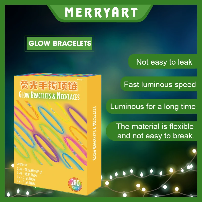 

Merryart 128 pcs glow stick Necklace Party luminous toys Multiple fluorescent colors Transformable DIY for various festivals