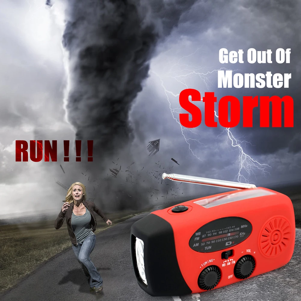 

Multifunctional Radio Hand Crank Solar Emergency USB Phone Charging FM AM WB NOAA Weather Radio 2000mAh LED Flashlight