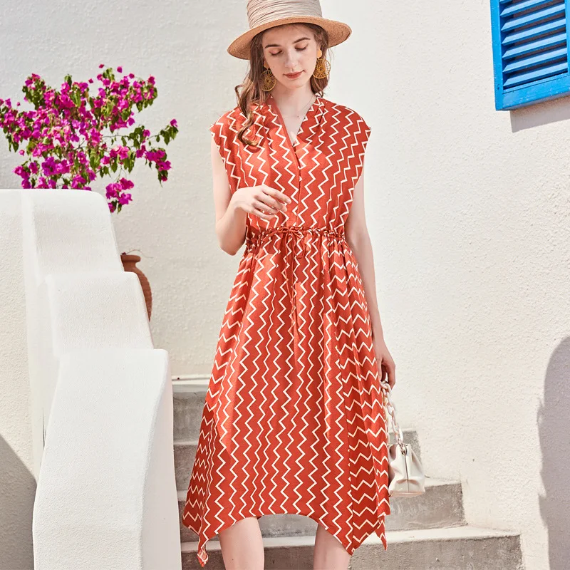 

Women Blouses Tops Silk Floral Printed Office Formal Casual Dresses Plus Large Size Spring Summer Sexy Blue Orange Wave Striped