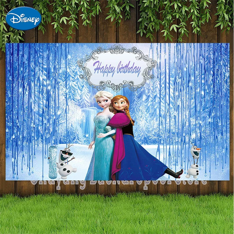 Disney Ice Frozen Anna Elsa Princess Birthday Backgrounds Decors Vinyl Cloth Party Backdrops Baby Shower Supplies Kids Girls